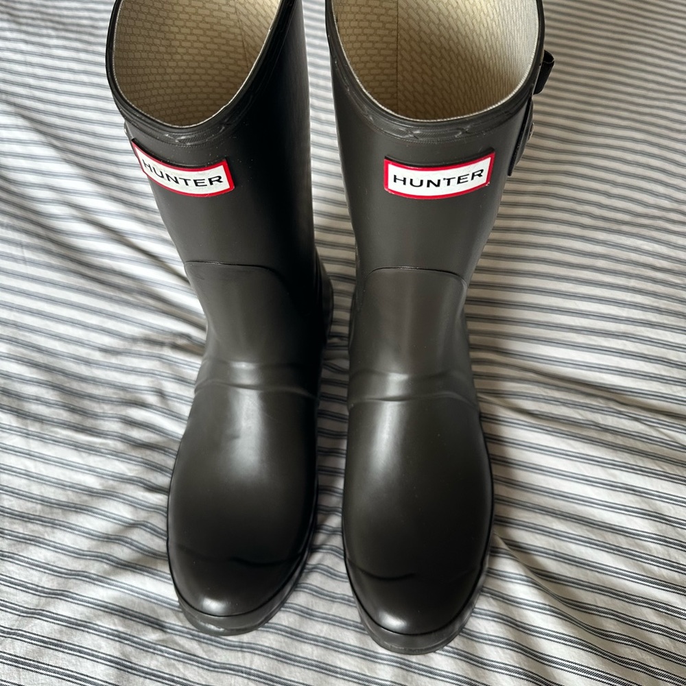 Hunter Original Short Rainboots Brown Mid Calf Pull On 11 EU 43  with boot socks